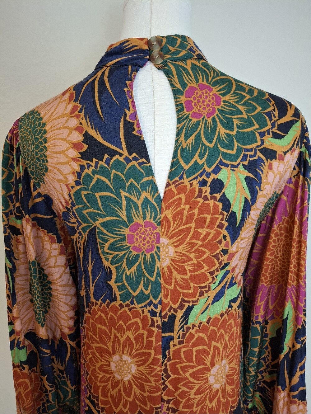 Farm Rio Anthropologie Vintage Garden Floral Balloon Sleeve Satin  Blouse - Picture 12 of 16